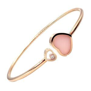 Rare! Chopard 18k Rose Gold Happy Hearts Diamond Pink Opal Bracelet